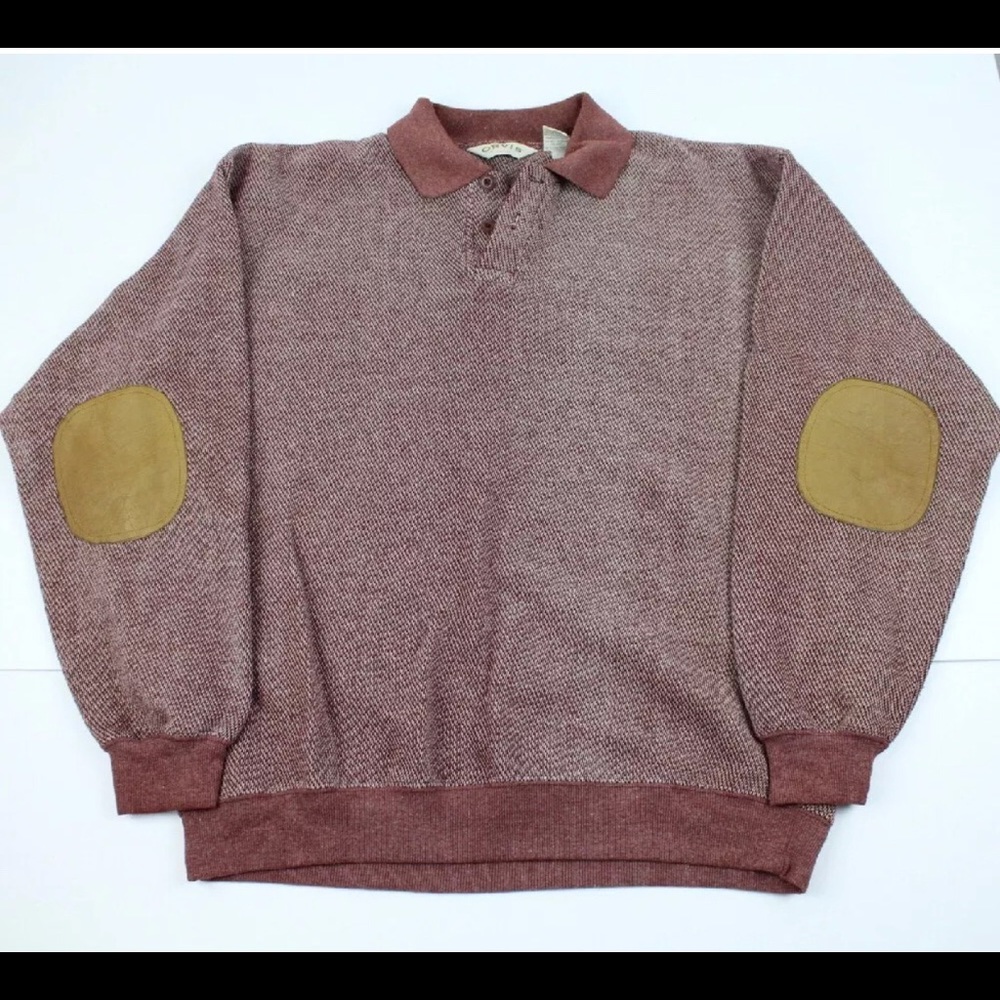 Men’s Orvis 2 Button Sweater w Leather Elbow Patch